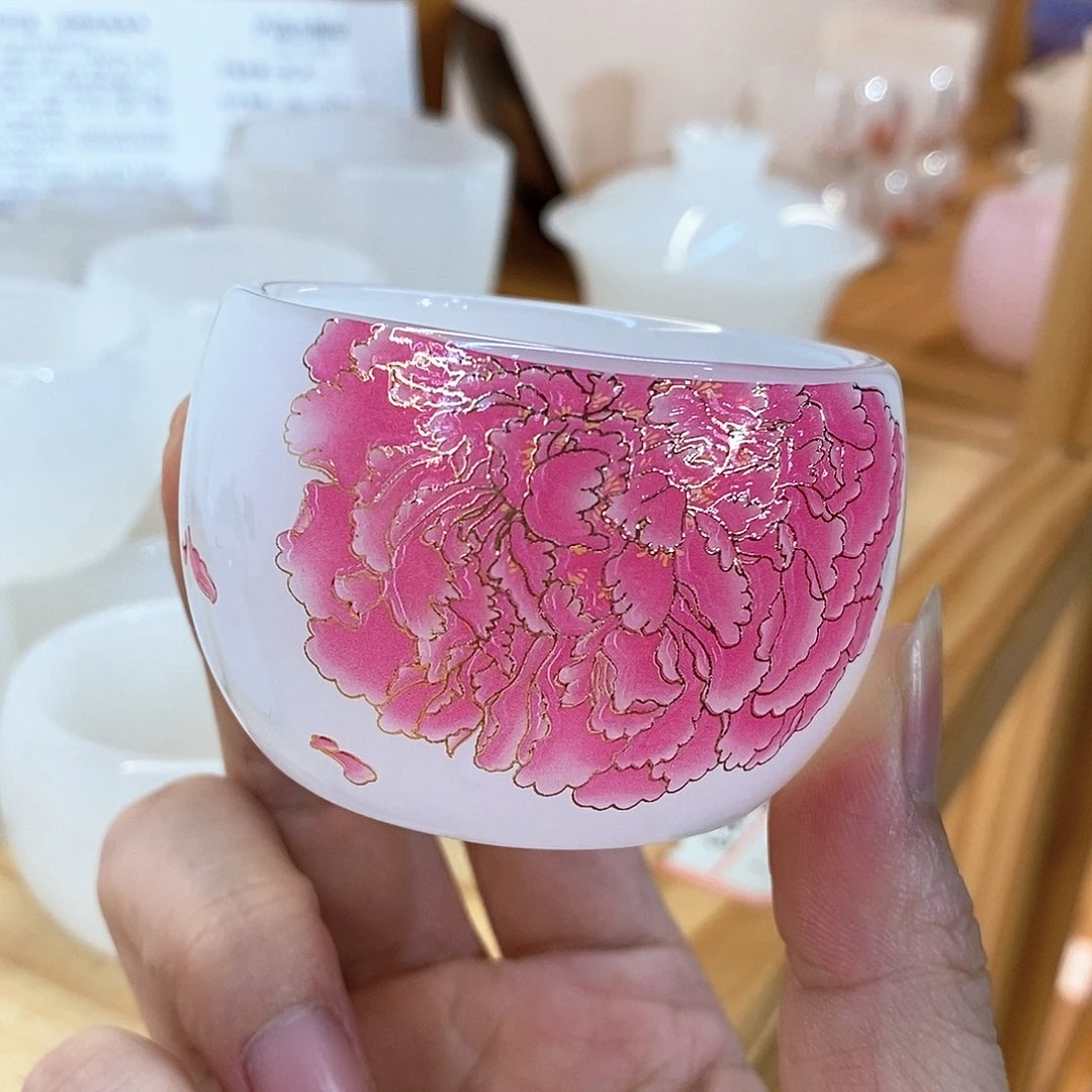 琉璃手工艺品牡丹客杯