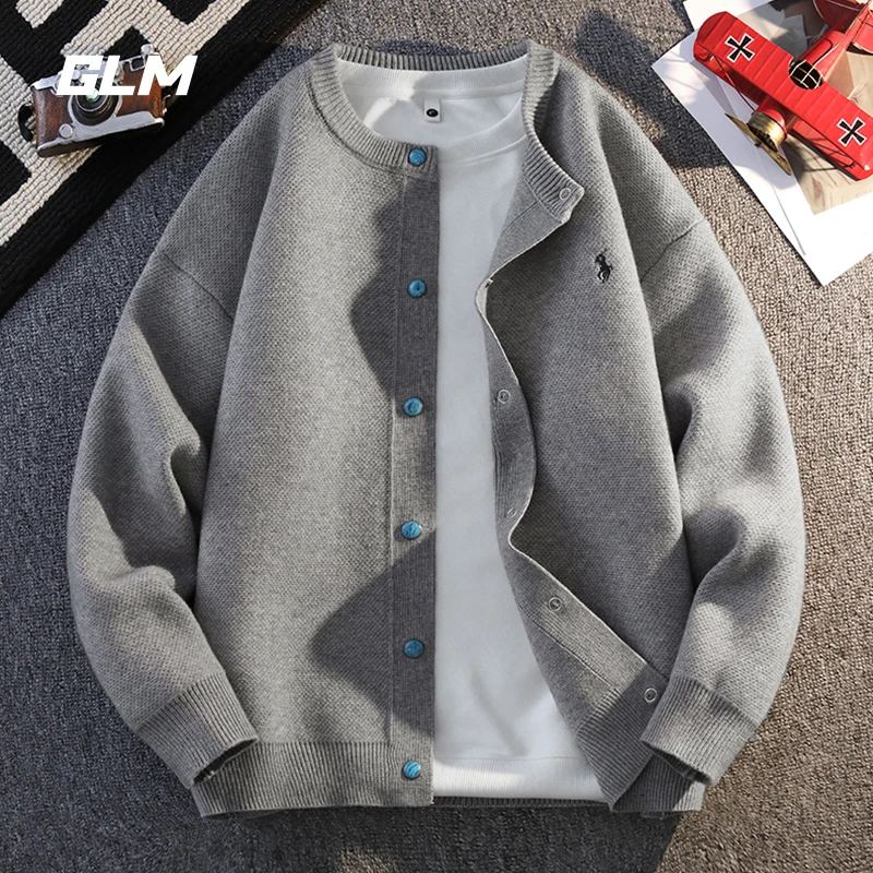 GLM复古纯色开衫毛衣男春季新款宽松休闲百搭绿松石纽扣针织外套