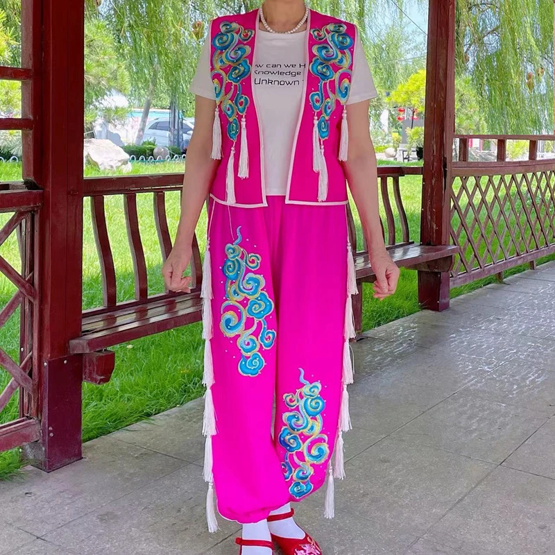 2025四季新款二人转马甲裤子套装男女同款东北秧歌表演服装民族风