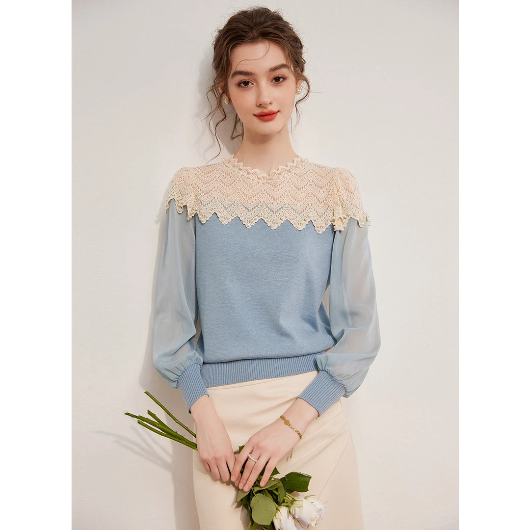 【小呆鸟粉丝专享】&白鹿语秋款时尚钉珠小高领优雅针织衫BL10002