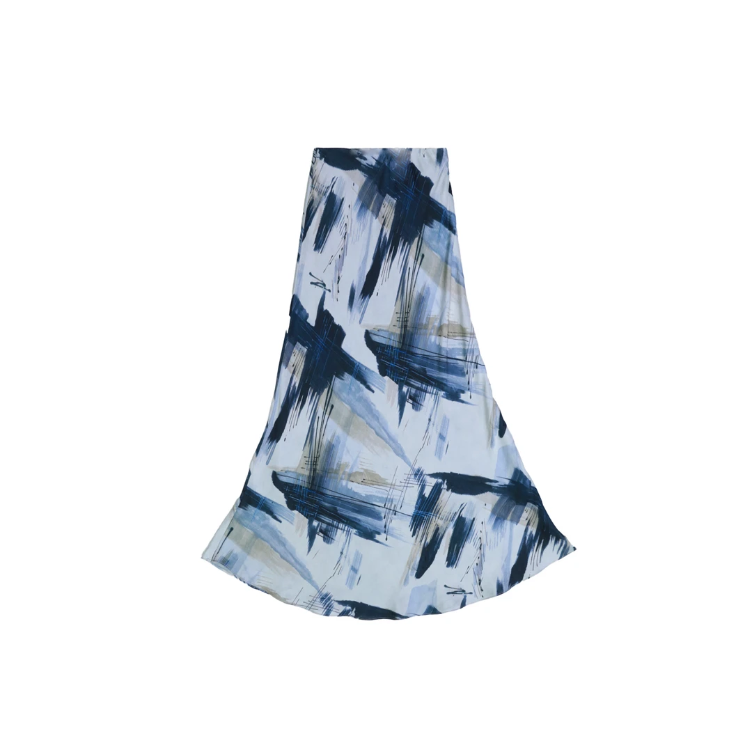 2025春夏设计师印花度假风半裙休闲蓝色长款中腰夏季DF2600333200