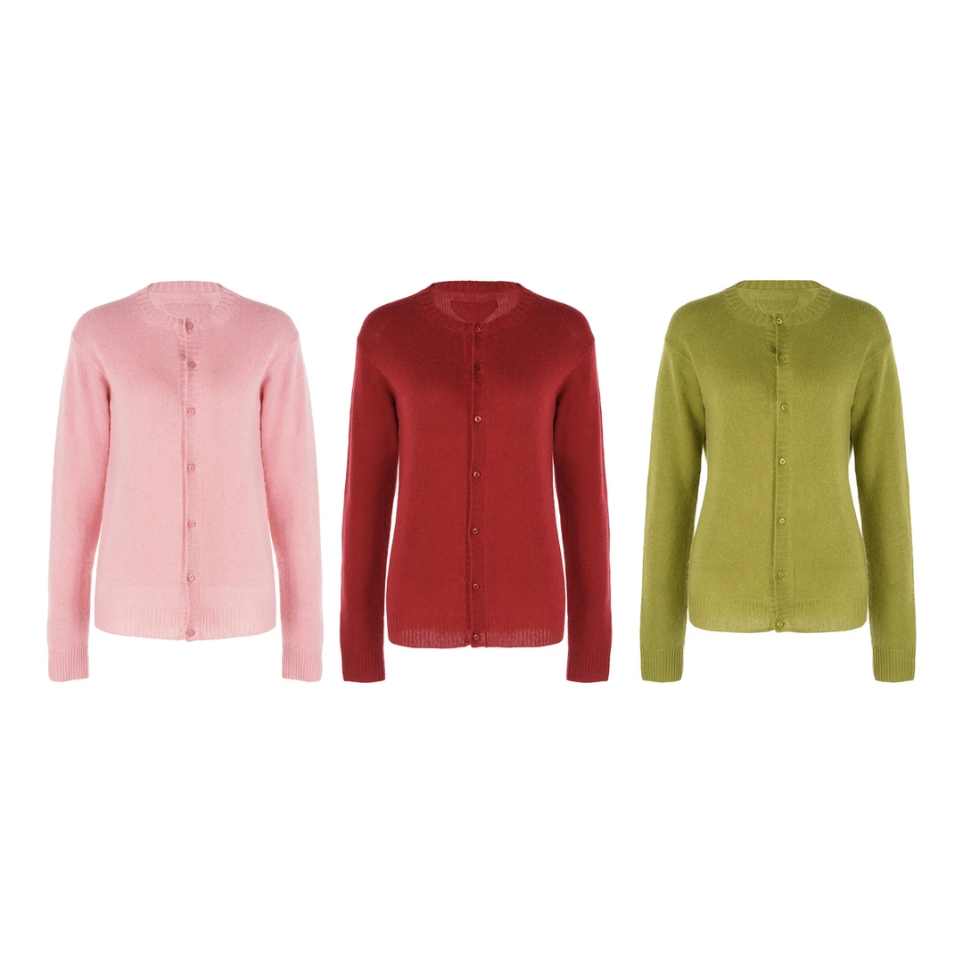 LYNEE 羊毛圆领开衫女慵懒风圆领针织毛衣外套LGD2FAK097