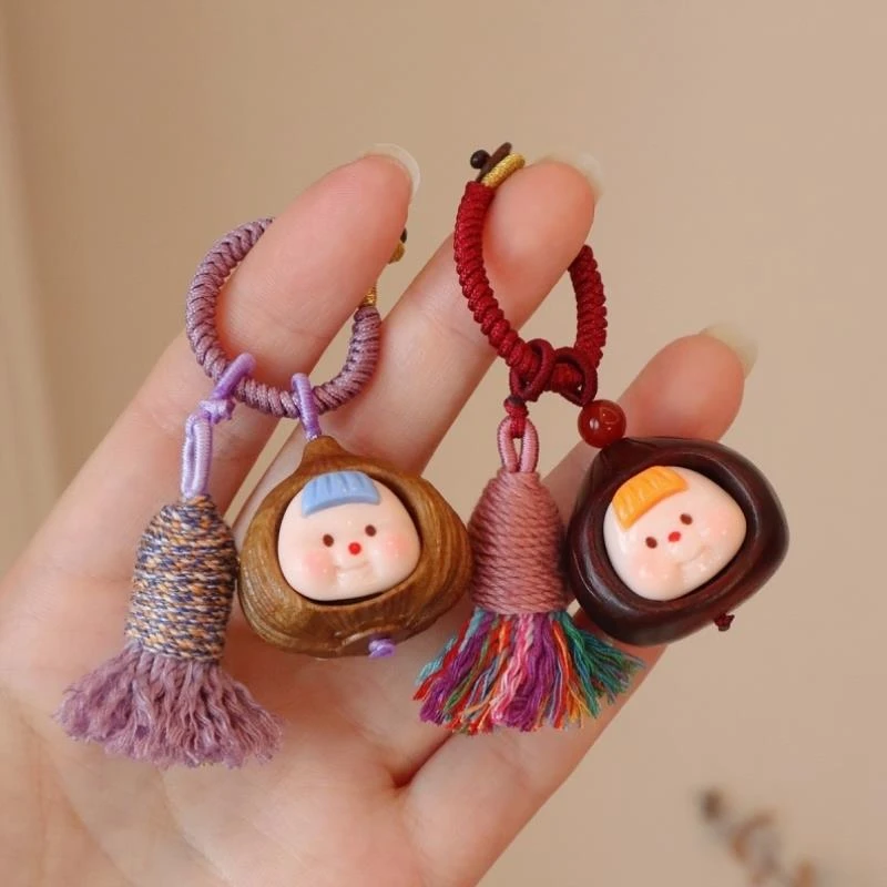 天然紫檀木雕卡通可爱板栗多妹大蒜挂件绿檀木手机链包包挂钥匙扣