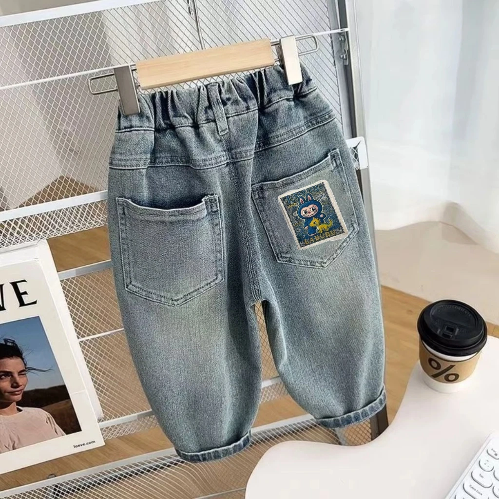 男童牛仔裤春秋装宝宝帅气裤子炸街儿童时髦休闲裤小童卡通长裤