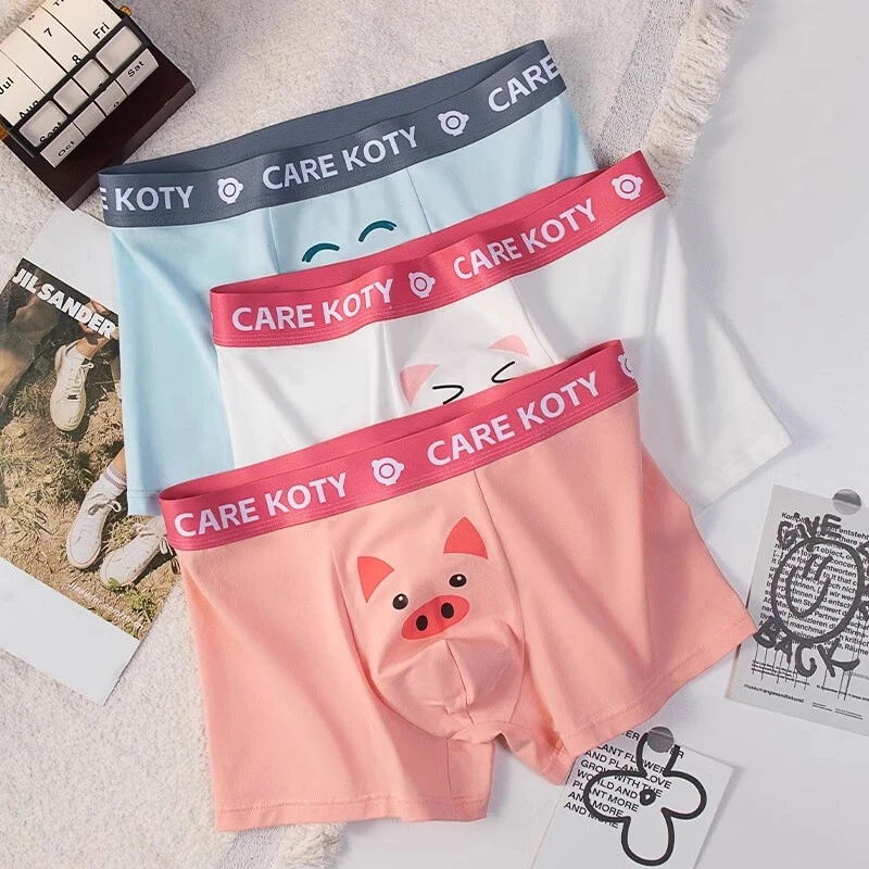 粉色男士内裤棉质可爱卡通搞怪有趣印花四角裤亲肤贴身青少年短裤