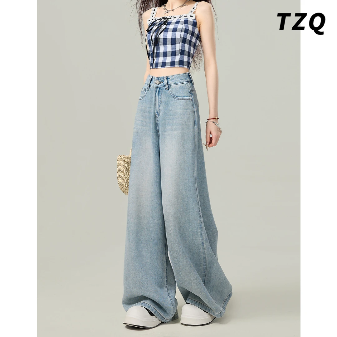 高腰阔腿牛仔裤女2025夏季新款宽松显瘦百搭垂感拖地裤TZQ2542222