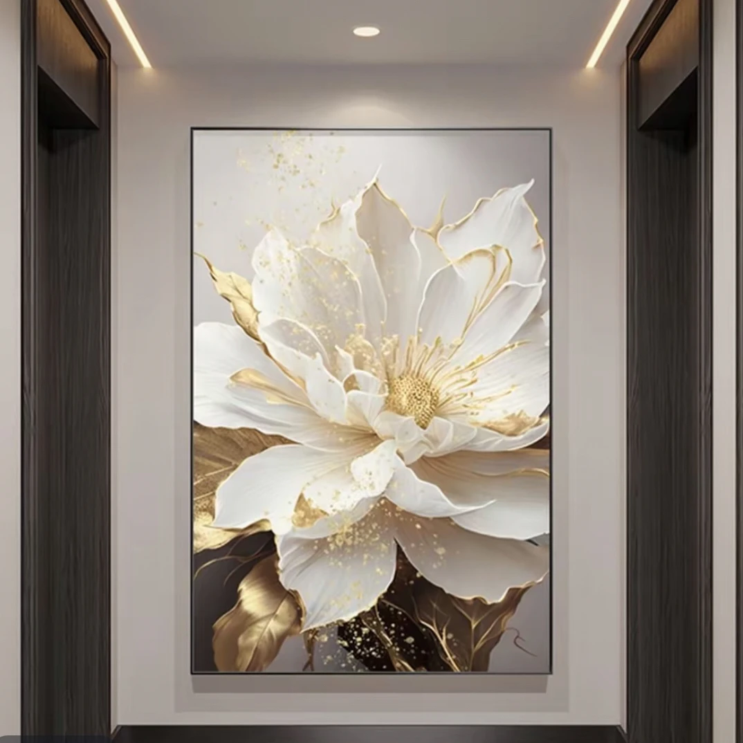 轻奢牡丹花卉入户玄关装饰画大气走廊过道壁画