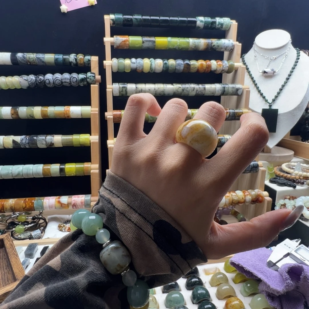 蛇纹石玉合金戒指15.8 默认瑕疵 不退不换