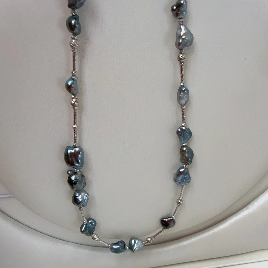 大溪地极光孔雀绿keshi珍珠满天星串链油光炫亮（多样性发1件