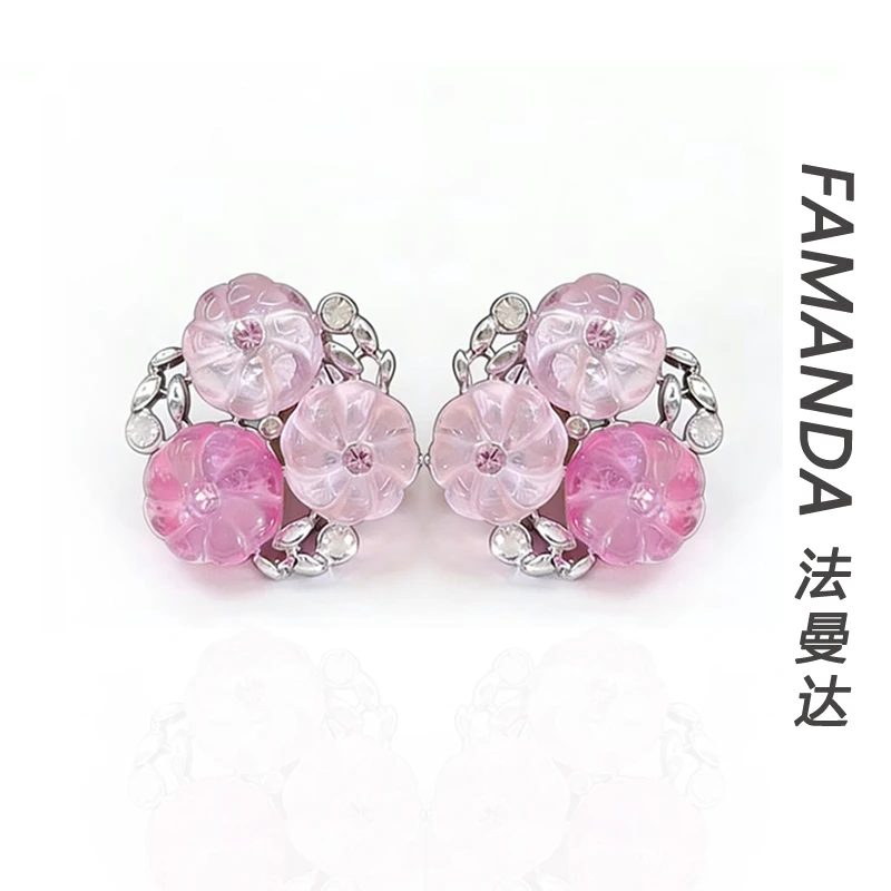法曼达 铜合金锆石耳饰 【香气公主】粉色花朵精致仙气耳钉