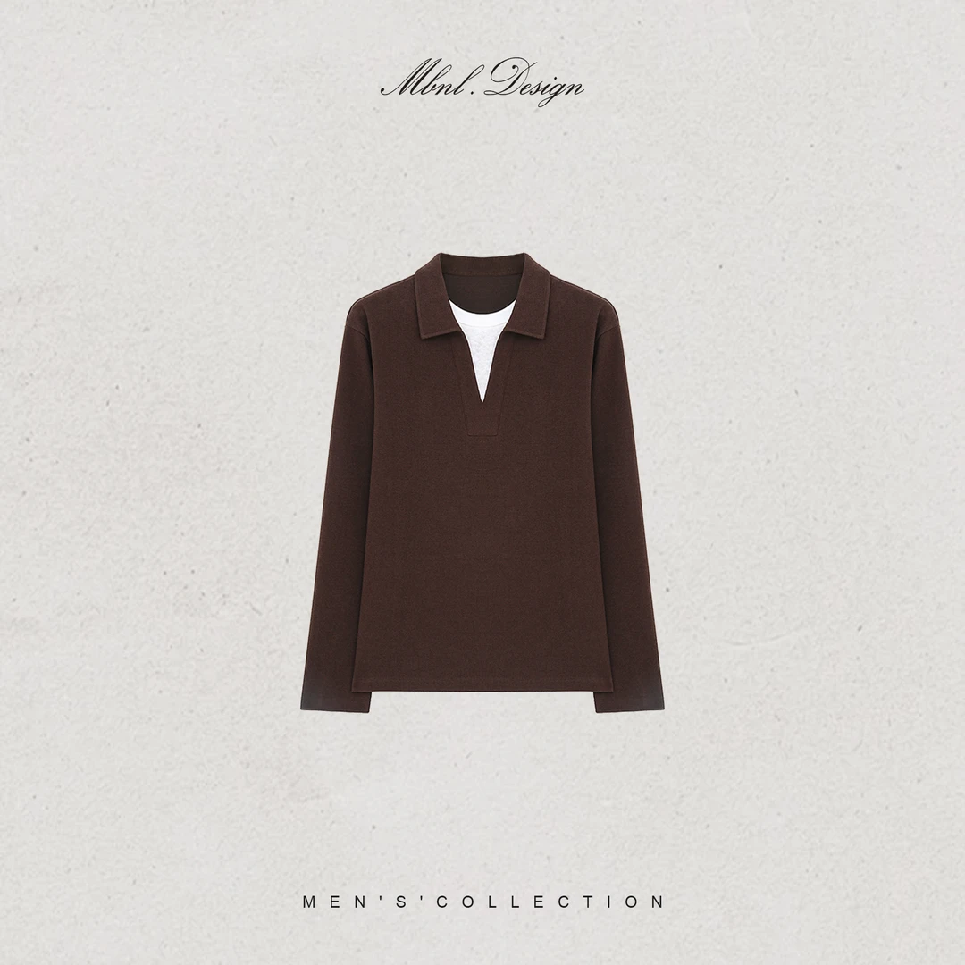 MBNL-F「PreppyStyle」秦磊男装剪刀领假两件羊毛混纺T恤LL-SSY1157