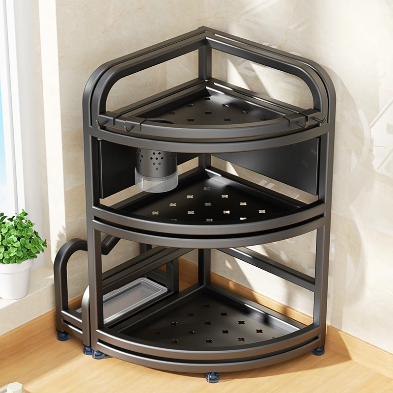 枪灰不锈钢免组装厨房置物架家用三角调料品壁挂筷筒刀具收纳架