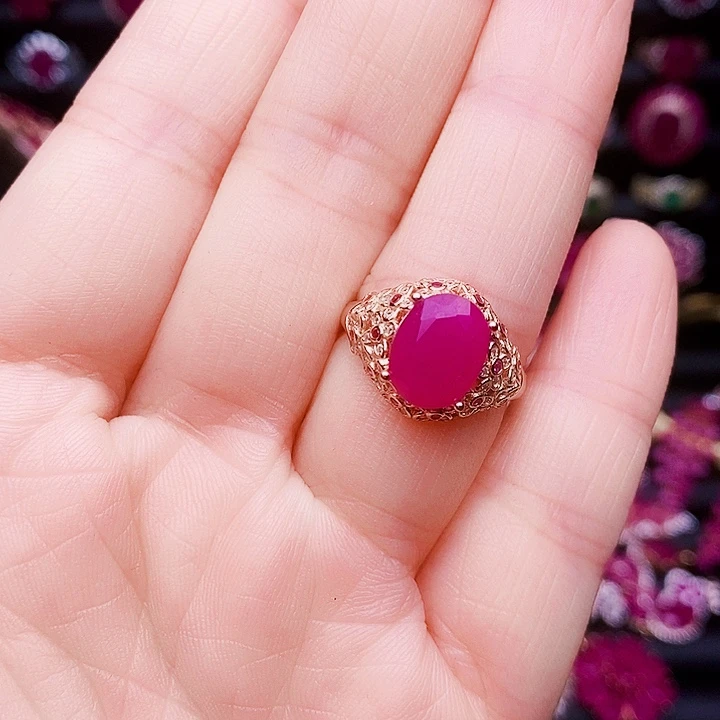 戒指红宝石银S925镶嵌