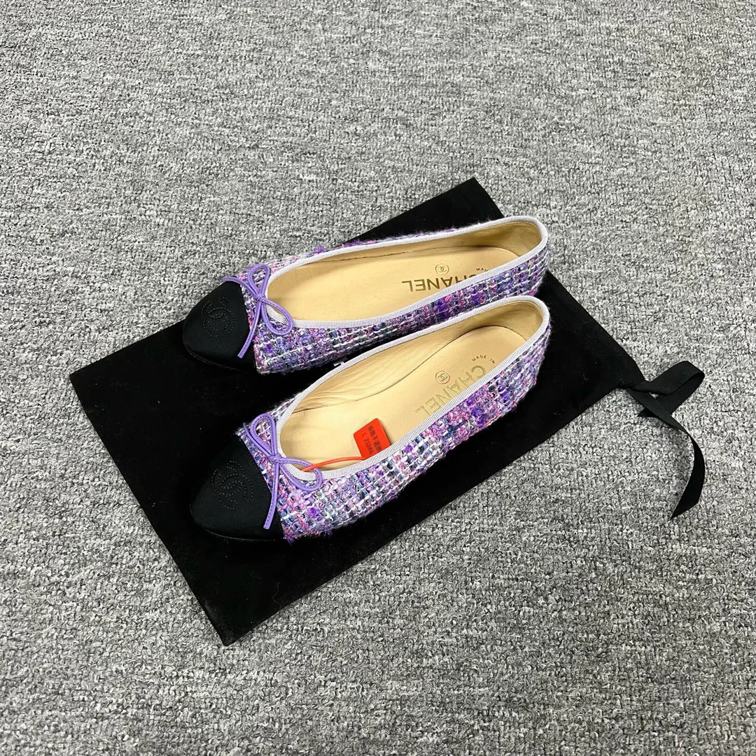 99新 Chanel/香奈儿 双C 编织拼接芭蕾鞋单鞋 37码