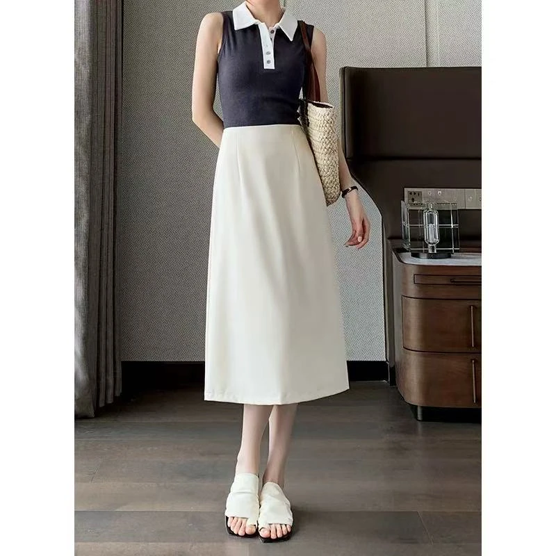 8802a字半身裙女春夏高级感显瘦垂感百搭休闲包臀西装中长裙