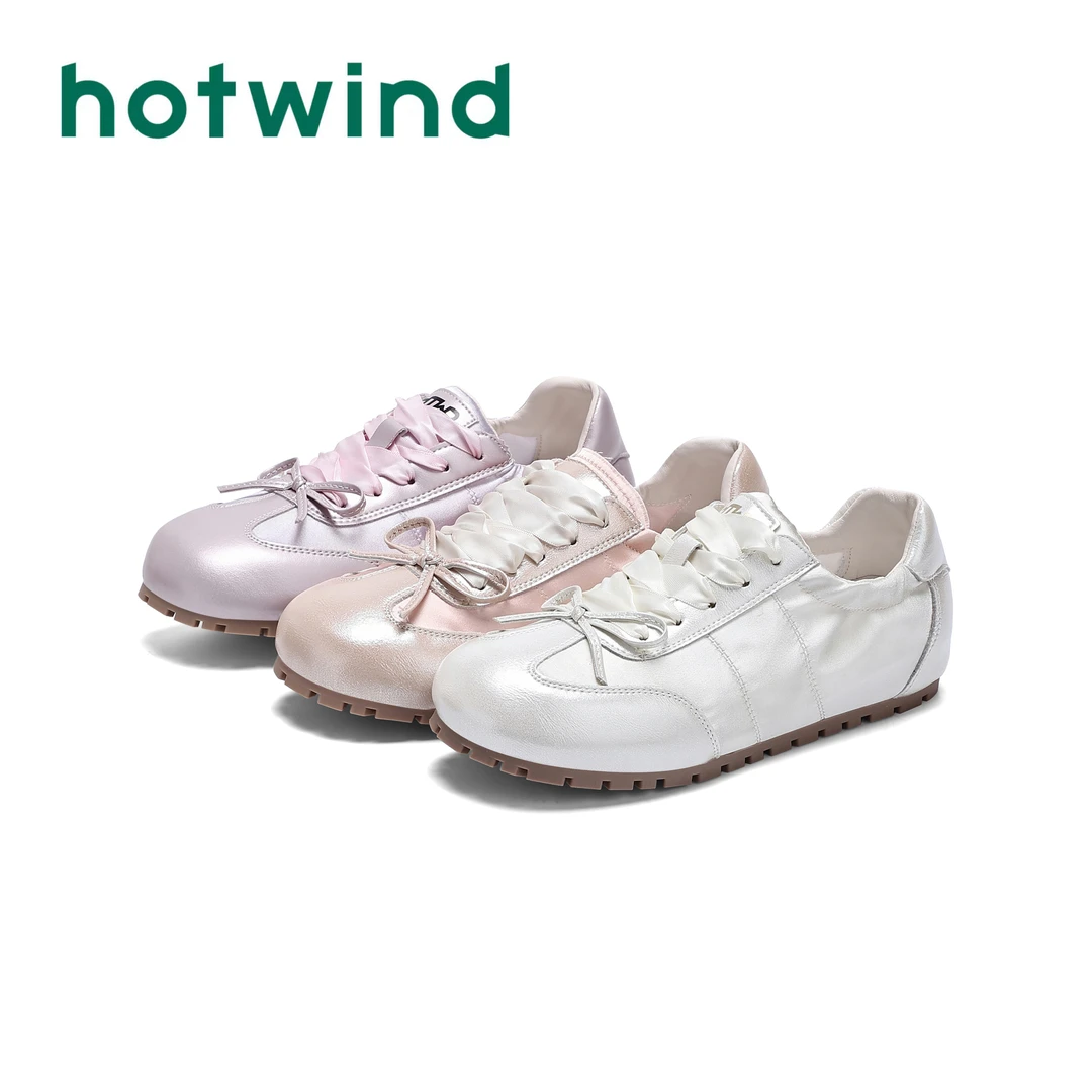 Hotwind/热风德训鞋2025新款时尚休闲外穿系带厚底ins风芭蕾鞋