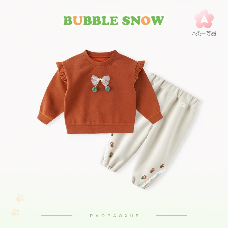 25443女宝套装飞边小樱桃女宝小童两件套春秋款休闲卫衣套装
