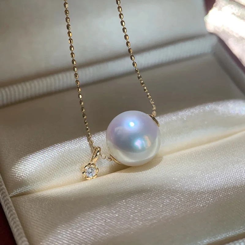 天然淡水路路通珍珠吊坠单颗闪耀珍珠项链18K金诸暨爱迪生赛澳白