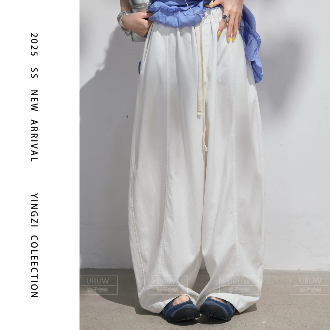 颖子定制【柏林情调】夏季宽松显瘦纯色百搭松紧腰抽绳休闲裤9616