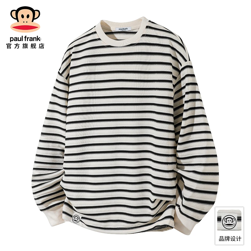 PaulFrank/大嘴猴圆领长袖T恤男春秋新款潮牌宽松休闲条纹打底衫