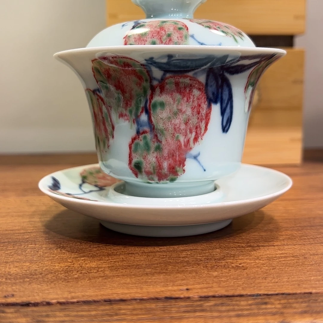 青花釉里红三才盖碗色差放漏150cc