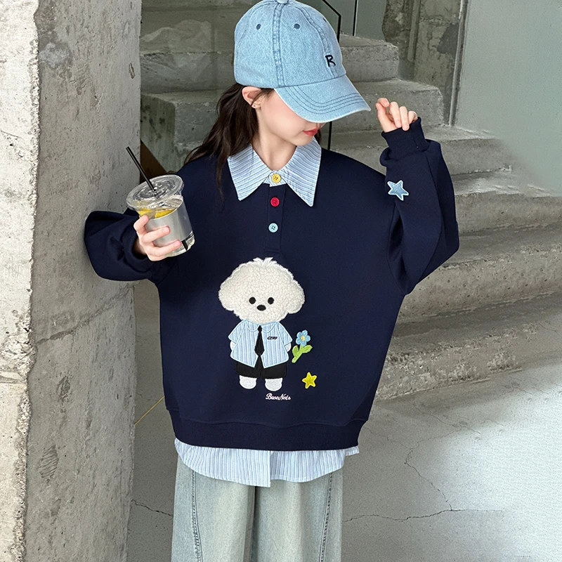 女童假两件卫衣秋装2025新款超好看儿童衣服女孩大童韩系穿搭上衣