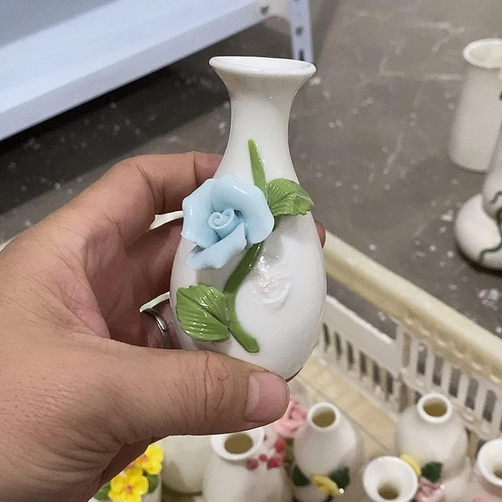 瓷片纯手工陶瓷花摆件瑕