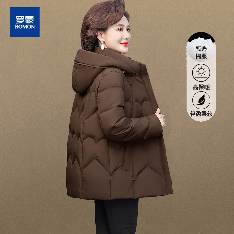 罗蒙冬季中年妈妈服女短款新款时尚洋气中老年加厚保暖外套