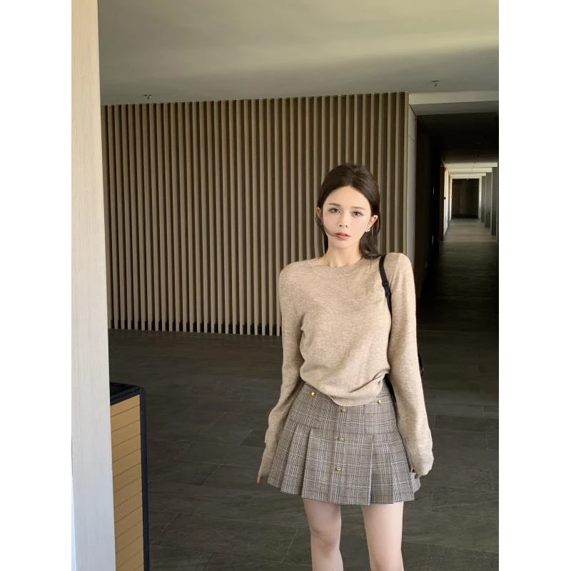 SHANG-JJ【复古百褶】24秋冬新品加密羊毛复古格纹半身裙q133266p