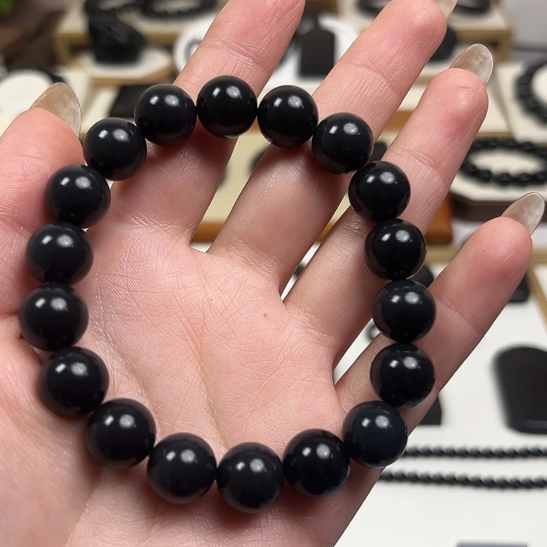 和田玉（墨玉）未镶嵌颈饰卡12圆珠