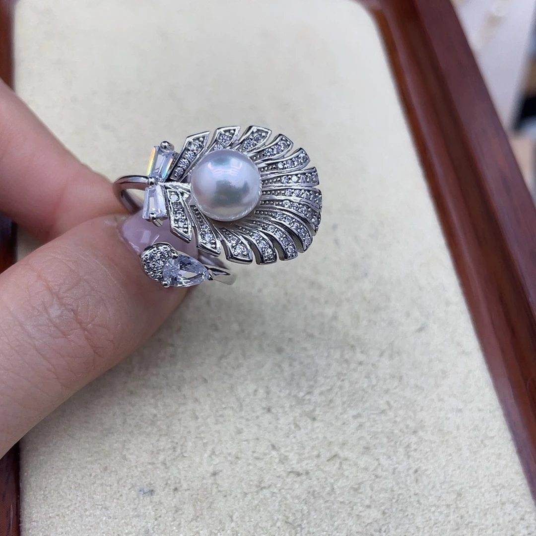 银S925镶嵌戒指海水珍珠