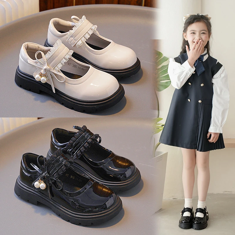 女童皮鞋6-12岁洋气新款春秋时尚百搭公主鞋儿童黑色演出鞋女童鞋