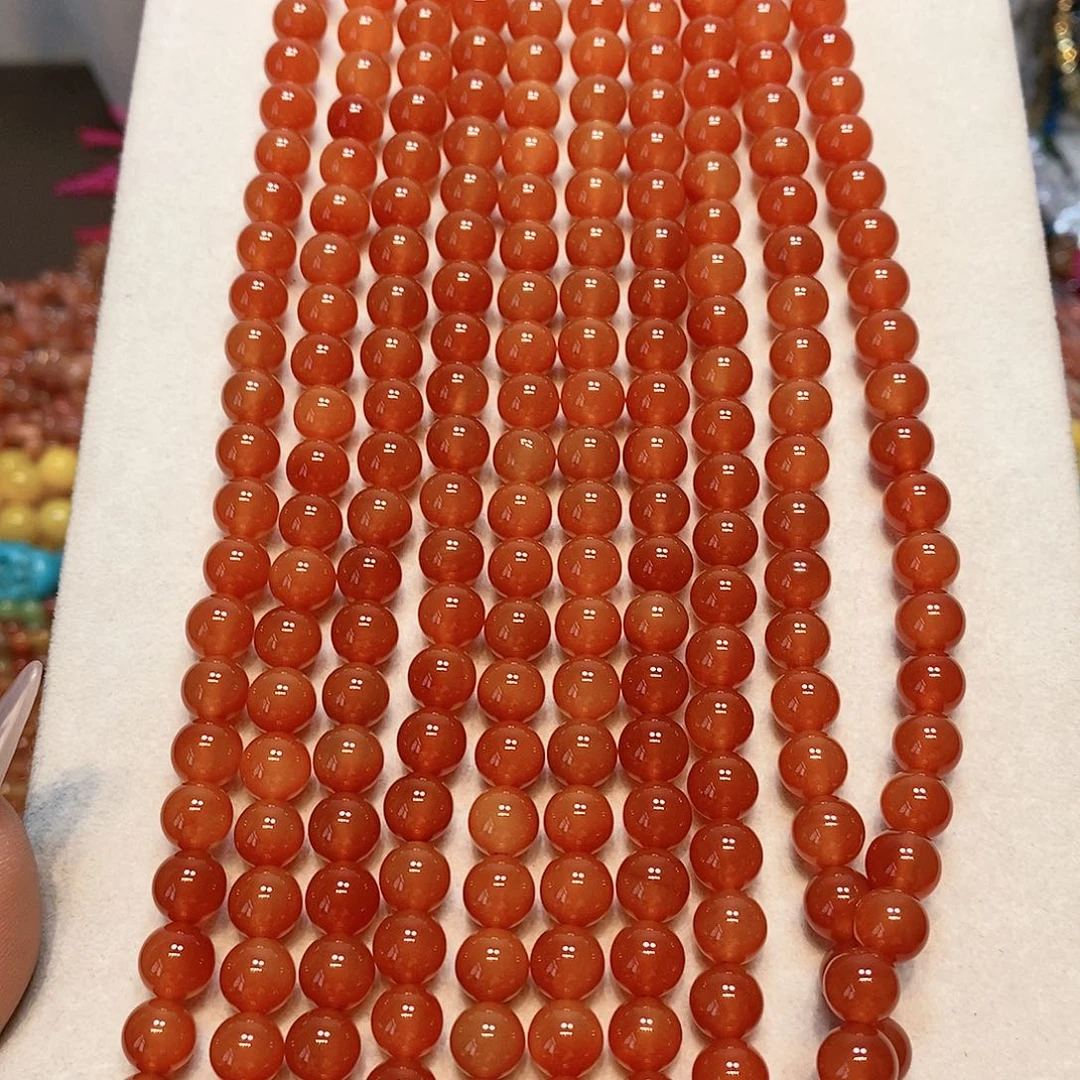 散珠玛瑙/玉髓8mm南红色玛瑙一条