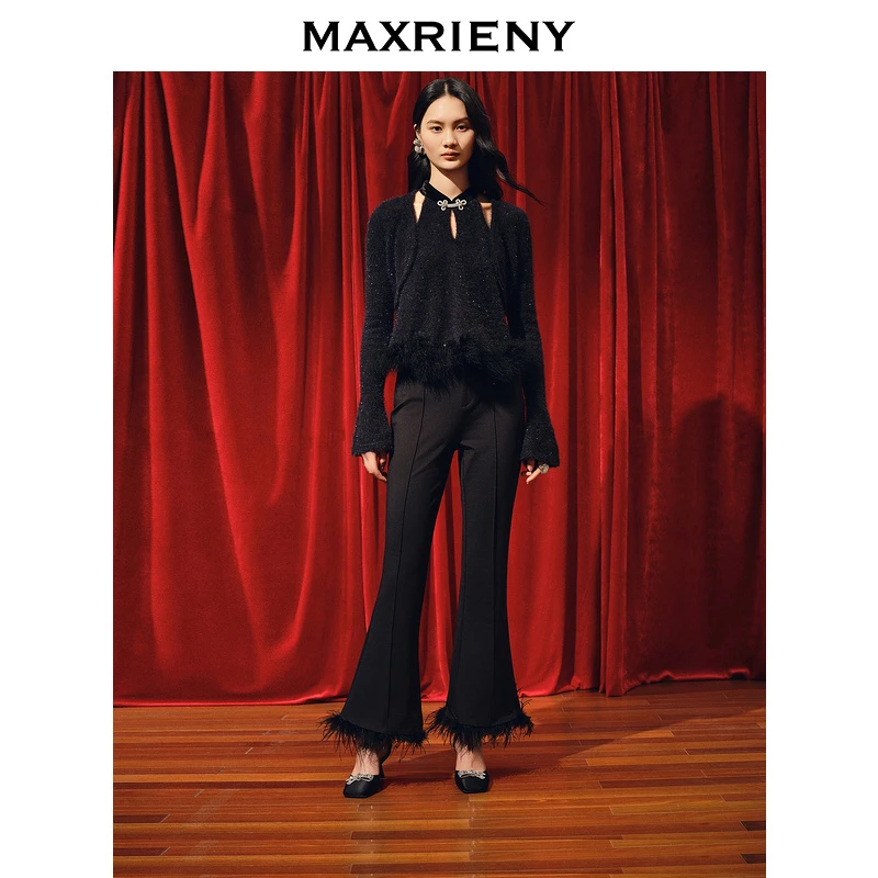 【芊芊专属】MAXRIENY新中式浪漫挂脖套头针织衫修身上衣女