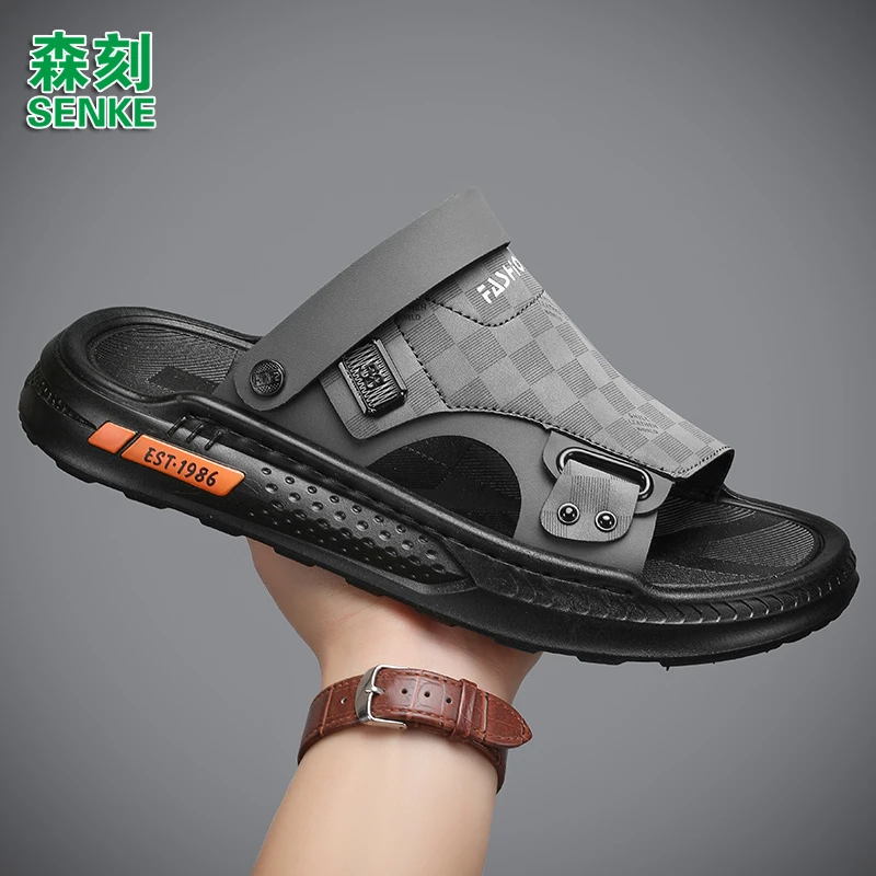 森刻2025夏季休闲沙滩鞋外穿开车防滑耐磨舒适透气时尚百搭凉拖鞋