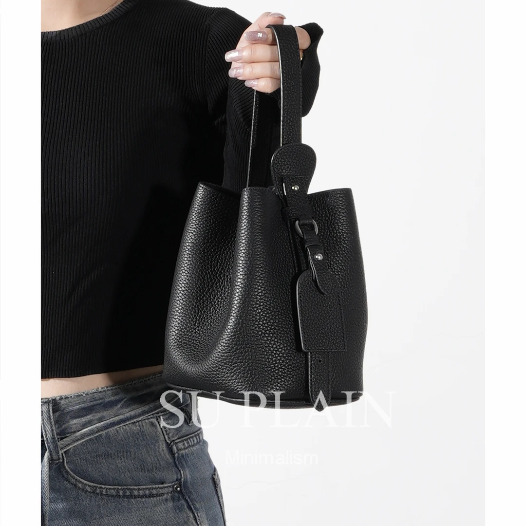 SUPLAIN/SUPLAIN头层TC牛皮单肩斜挎手提简约小众女包百变水桶包