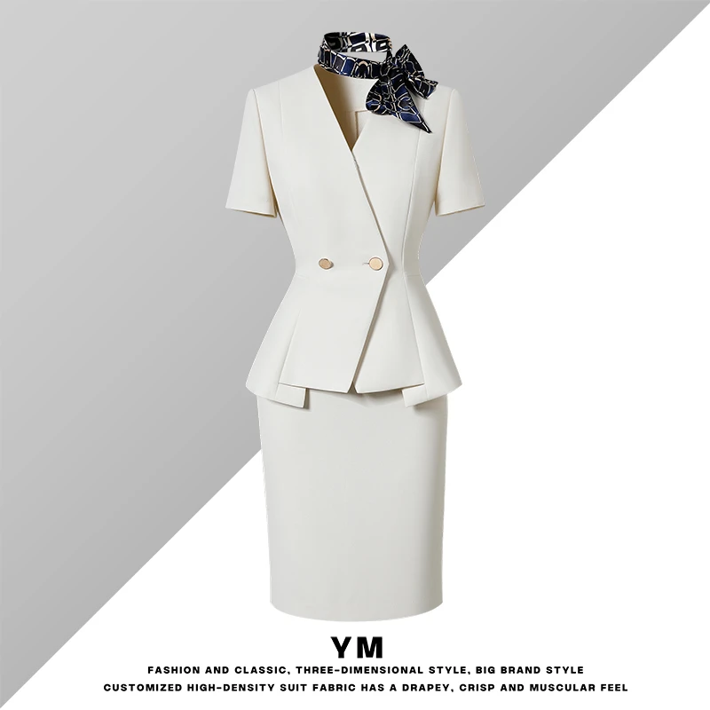 夏季职业短袖西装套装女修身气质美容院珠宝店前台销售工作服薄款