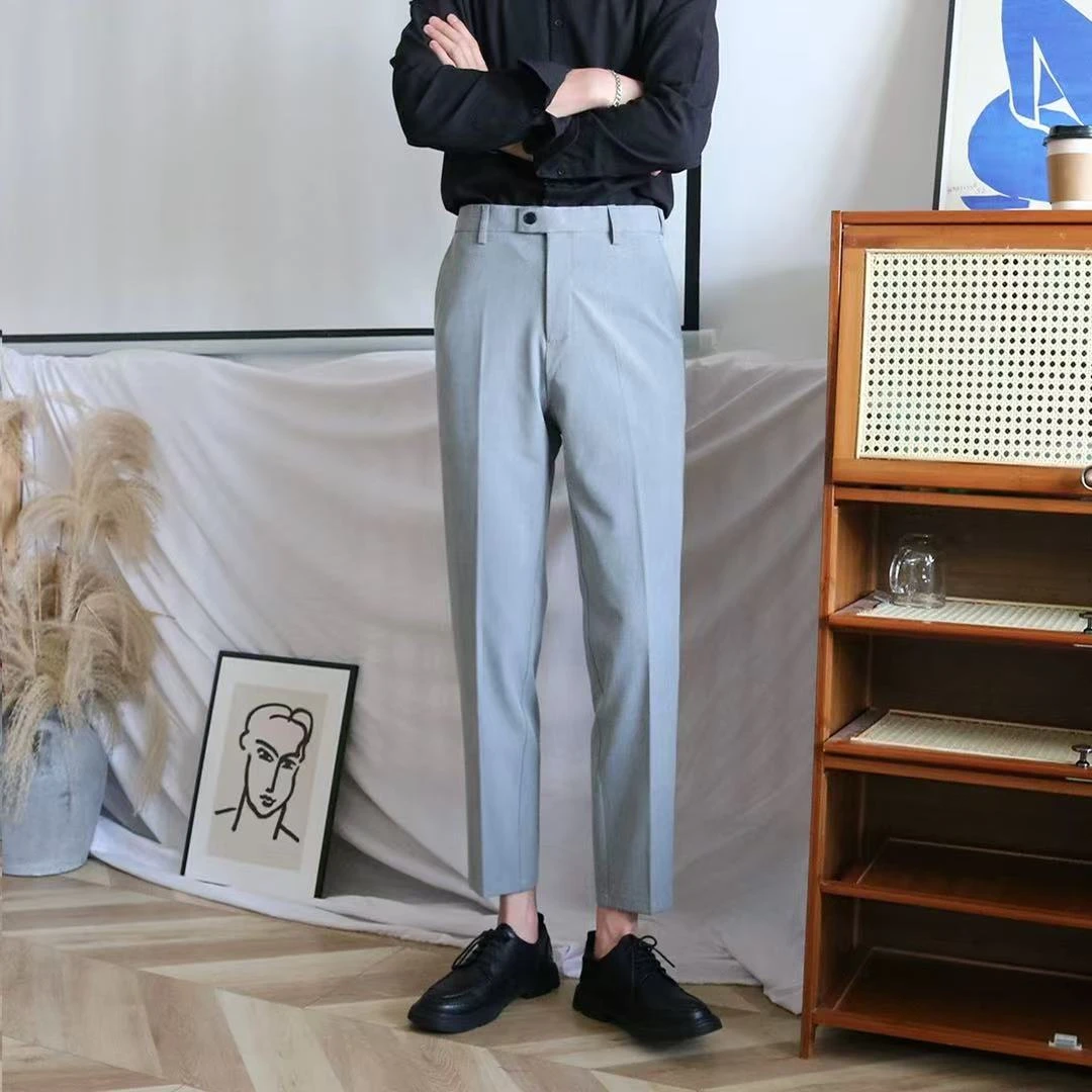 夏季休闲西裤男士商务百搭修身锥形休闲裤松紧腰防滑西装裤男