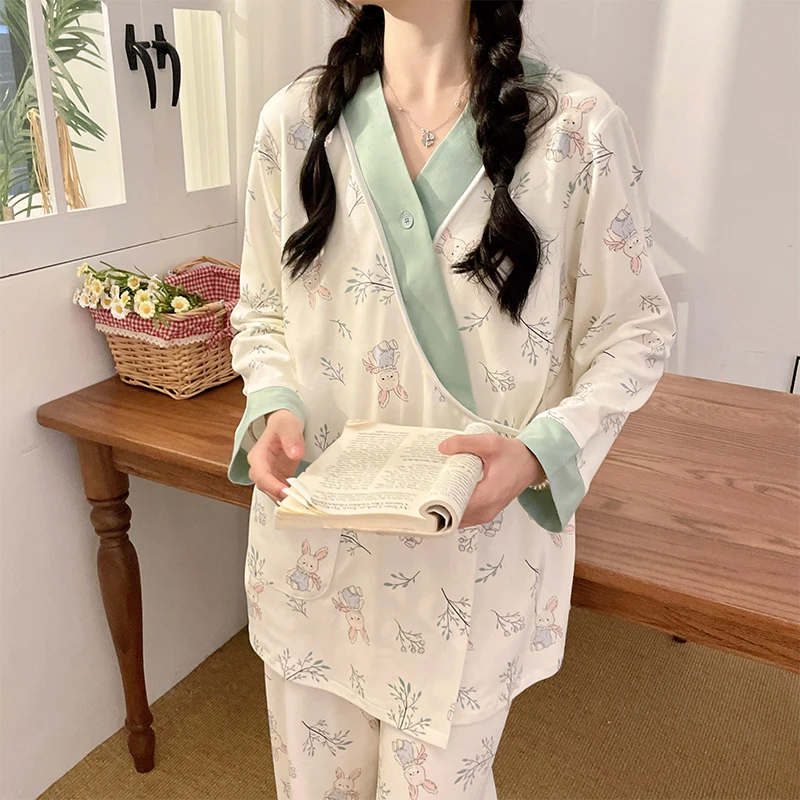 【云感棉-春夏季带胸垫月子服】产前产后产妇孕妇哺乳期睡衣家居服