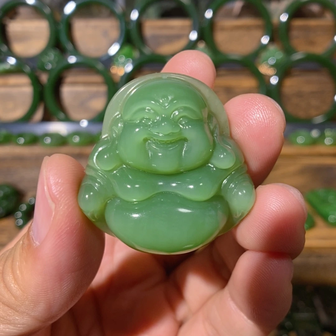 【闪购商品】吊坠(不含链)未镶嵌和田玉俄料粉绿猫眼佛公 35/11.8