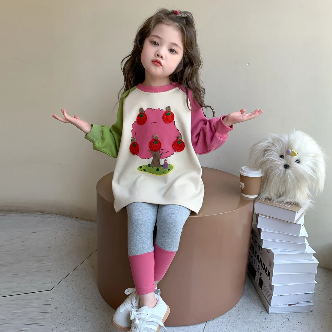 女童春秋运动两件套秋装新款时髦韩版中长款卫衣可爱超萌儿童衣服