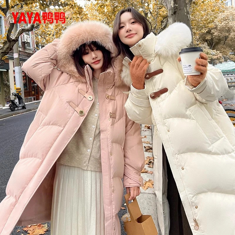 YAYA/鸭鸭羽绒服女长款大毛领气质减龄派克大衣厚外套YE2B622511D