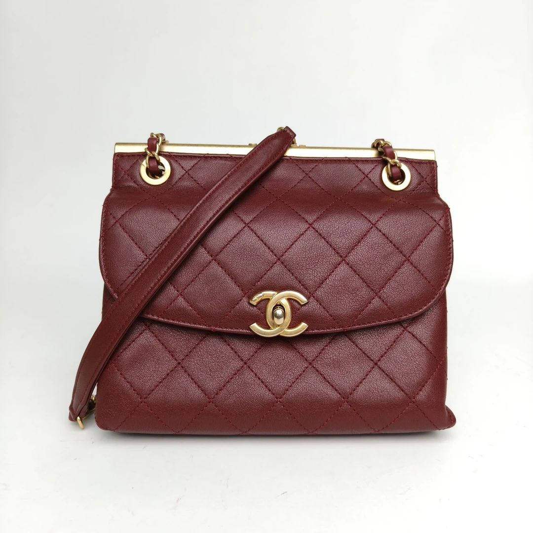 95新 Chanel/香奈儿 【娇】皮革S 28开 19K 双面翻盖口盖包 029225