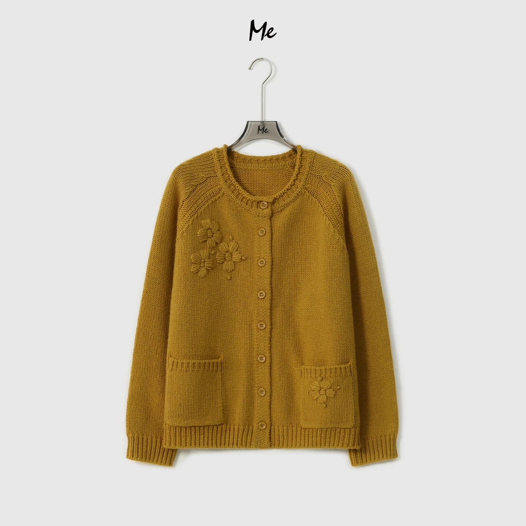 ME【豆花羊毛开衫】绵羊毛混纺复古立体织花百搭时尚毛衣MESA1184