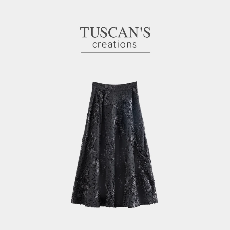 TUSCAN'S CREATIONS气质蕾丝提花高腰女A字裙半身裙时代双鱼女装
