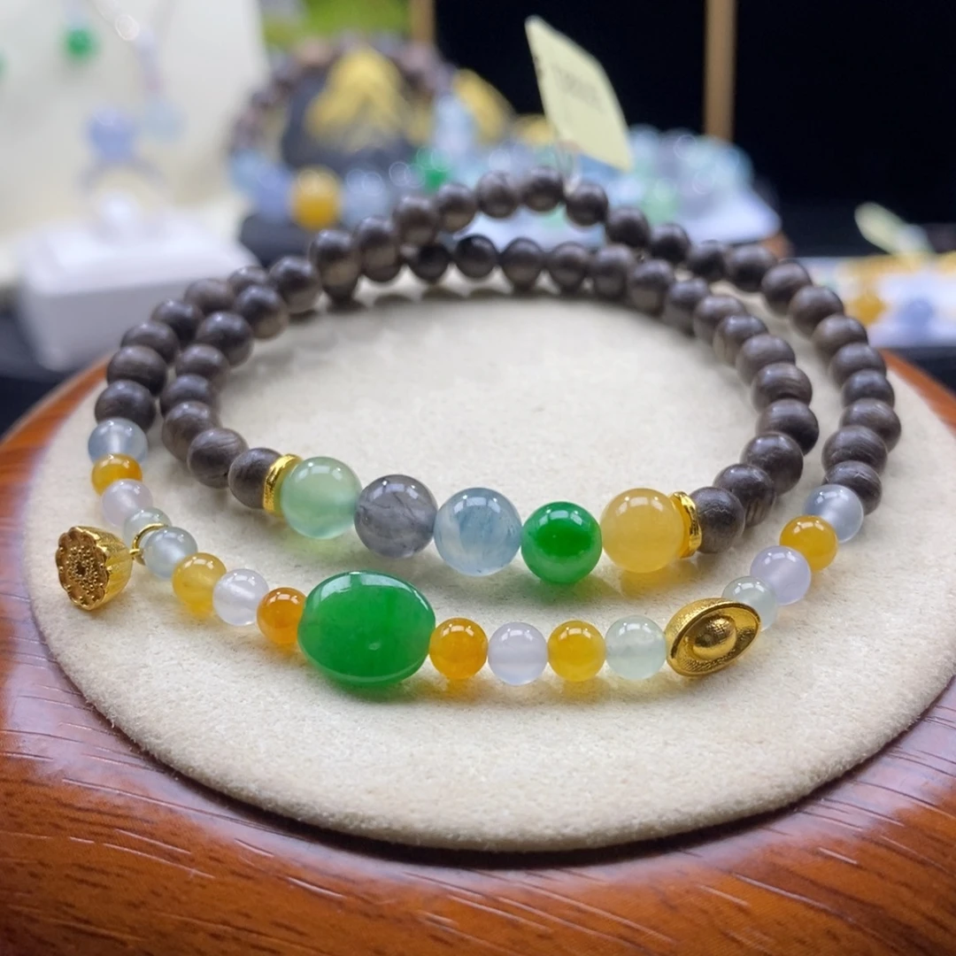 翡翠未镶嵌颈饰翡翠18K金特色双圈手串