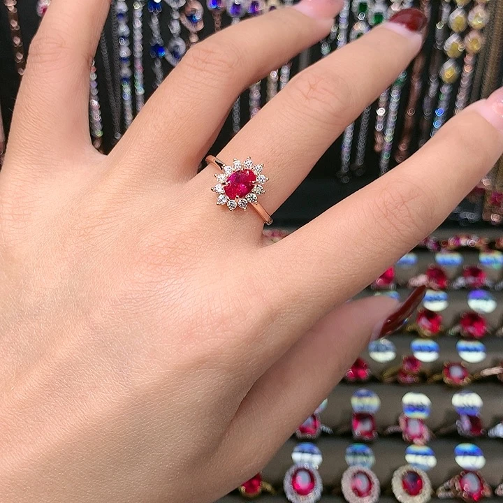 红宝石戒指银S925镶嵌57