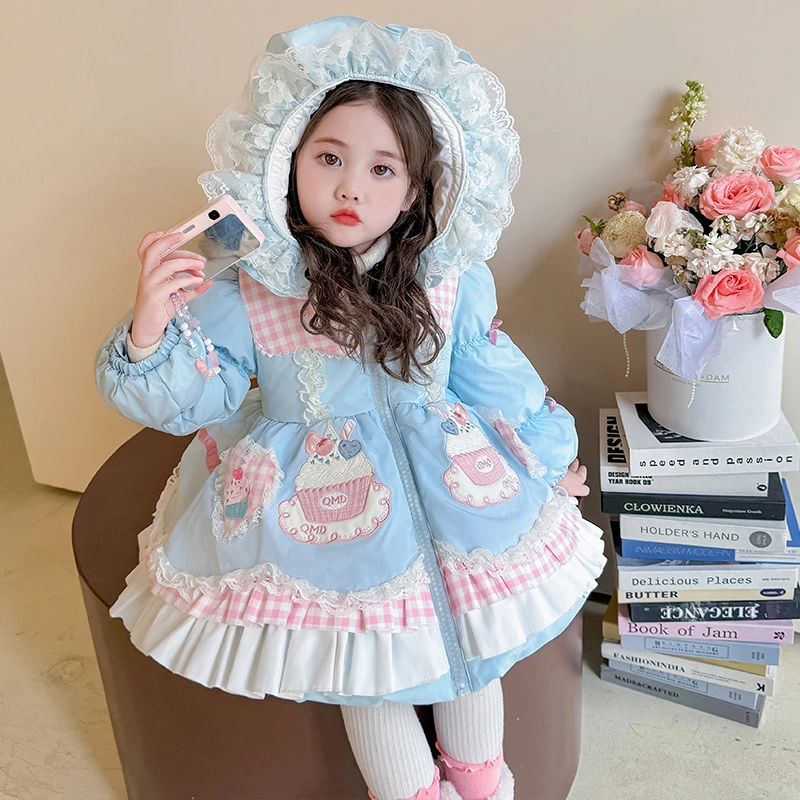 女童冬装棉衣2025新款洋气可爱儿童冬款连帽棉服小女孩洛丽塔外套