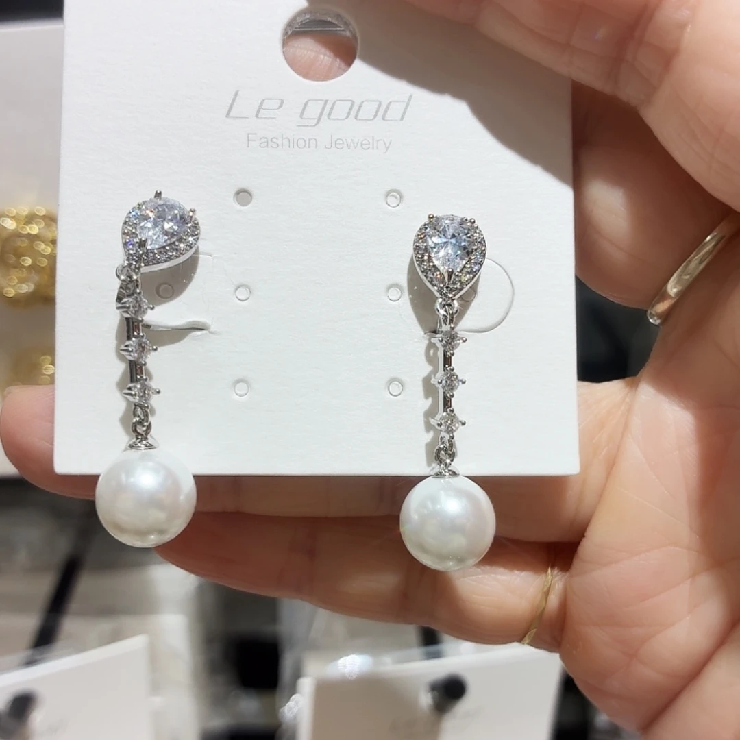 合成碳硅石纯铜珠珠耳夹