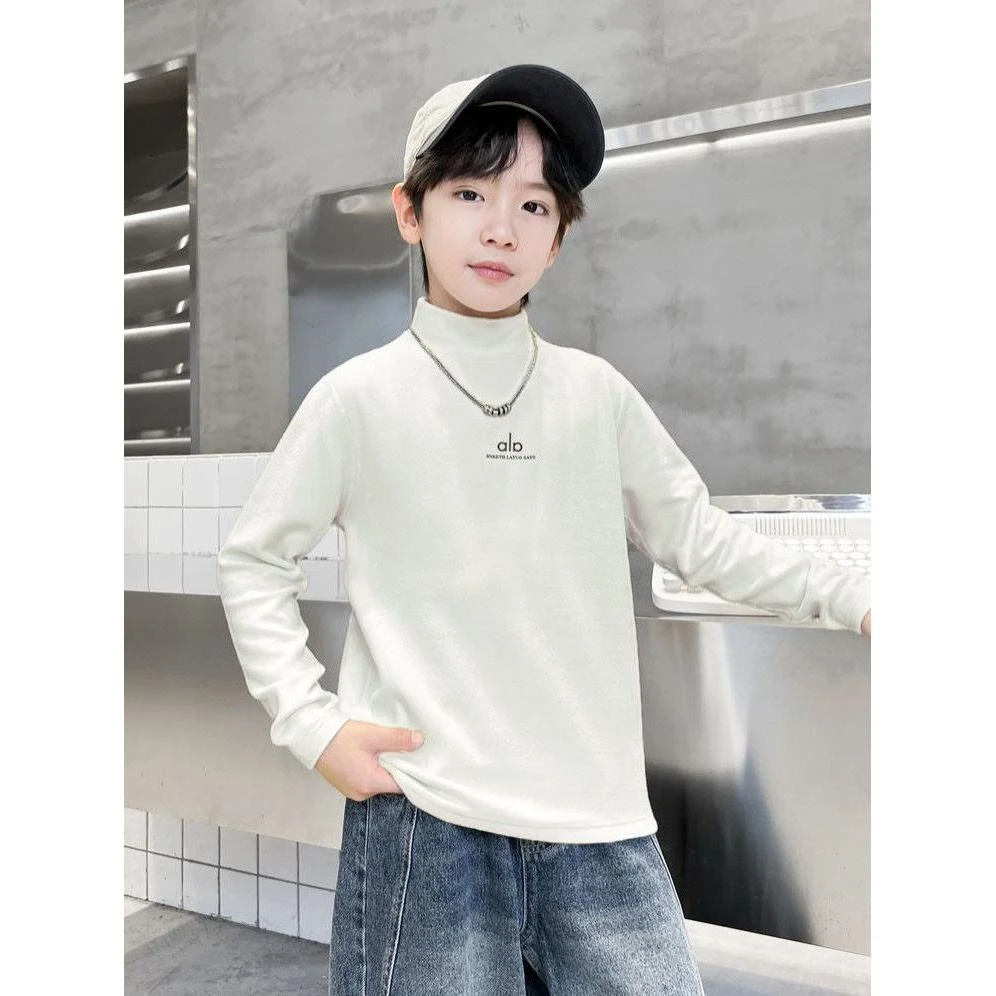 儿童长袖男童秋冬德绒童装春秋上衣打底内搭加绒保暖纯色韩版冬季